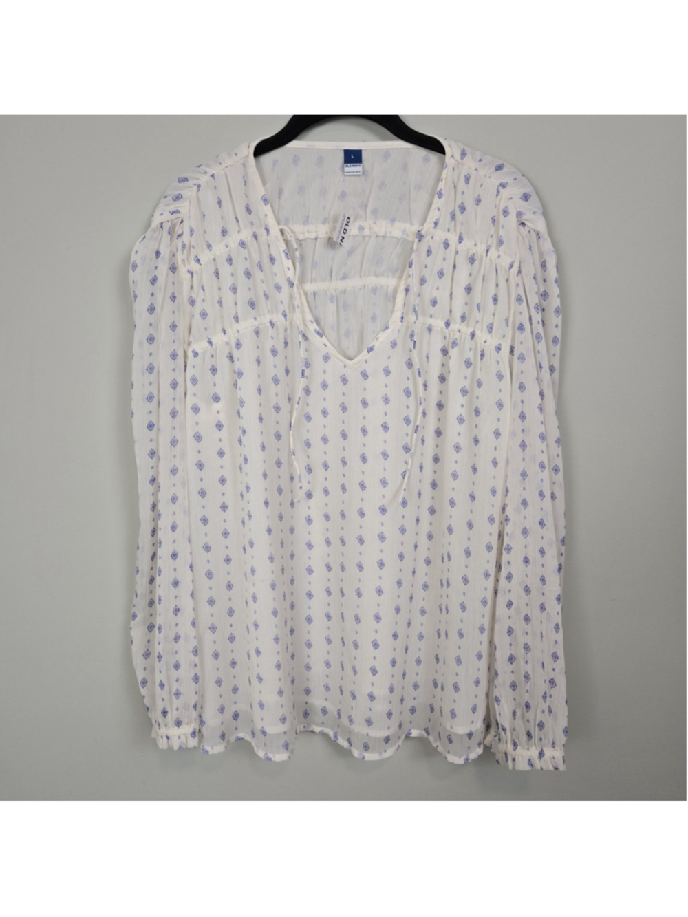 Old Navy Womens Puff Sleeve Sheer Chiffon Top Large White Flowy Boho Peasant NWT
